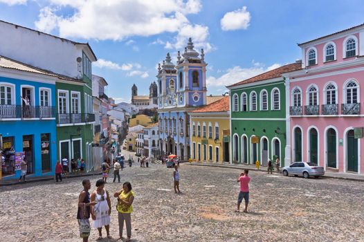 Salvador de Bahia, Pelourinho view with colorful buildings, Brazil, South America