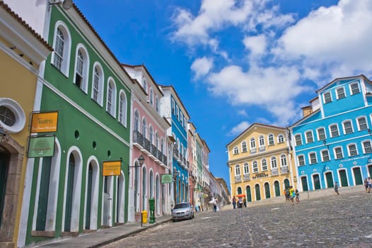 Salvador de Bahia, Pelourinho view with colorful buildings, Brazil, South America