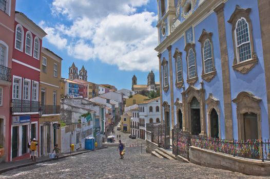 Salvador de Bahia, Pelourinho view with colorful buildings, Brazil, South America