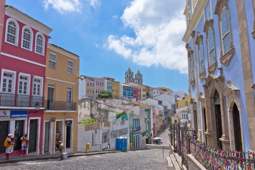 Salvador de Bahia, Pelourinho view with colorful buildings, Brazil, South America