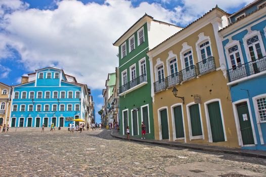 Salvador de Bahia, Pelourinho view with colorful buildings, Brazil, South America