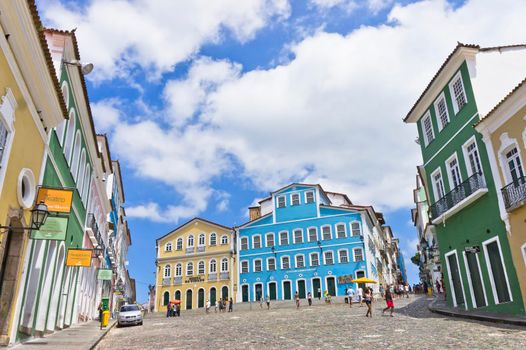 Salvador de Bahia, Pelourinho view with colorful buildings, Brazil, South America