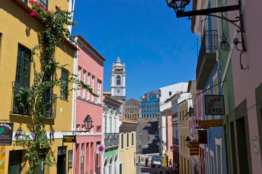 Salvador de Bahia, Pelourinho view with colorful buildings, Brazil, South America