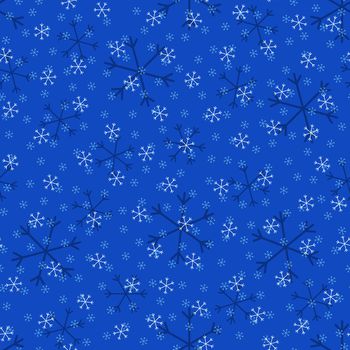 Seamless Christmas pattern doodle with hand random drawn snowflakes.Wrapping paper for presents, funny textile fabric print, design, decor, food wrap, backgrounds. new year.Raster copy.Cyan white