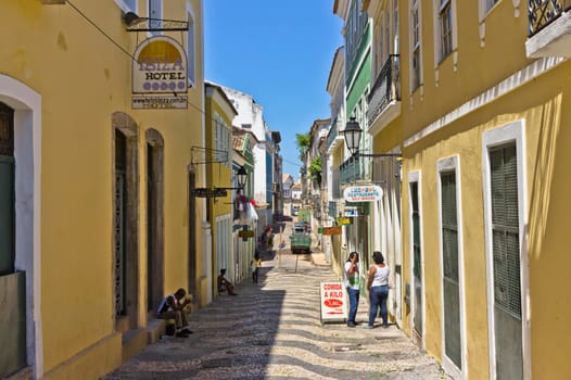 Salvador de Bahia, Pelourinho view with colorful buildings, Brazil, South America