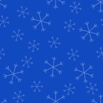 Seamless Christmas pattern doodle with hand random drawn snowflakes.Wrapping paper for presents, funny textile fabric print, design, decor, food wrap, backgrounds. new year.Raster copy.Cyan sky blue