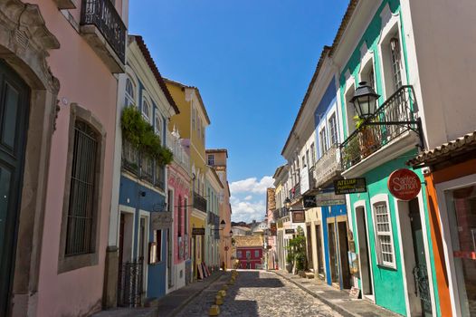 Salvador de Bahia, Pelourinho view with colorful buildings, Brazil, South America