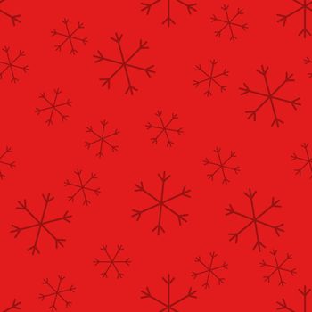 Seamless Christmas pattern doodle with hand random drawn snowflakes.Wrapping paper for presents, funny textile fabric print, design, decor, food wrap, backgrounds. new year.Raster copy.Red burgundy