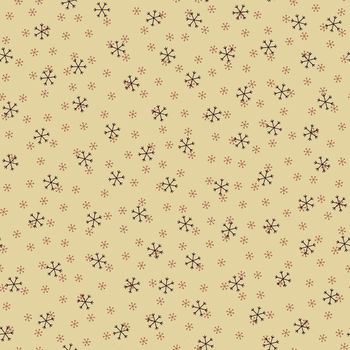 Seamless Christmas pattern doodle with hand random drawn snowflakes.Wrapping paper for presents, funny textile fabric print, design, decor, food wrap, backgrounds. new year.Raster copy.Beige black