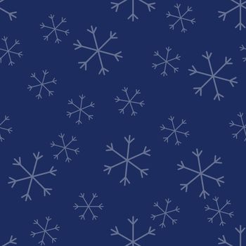 Seamless Christmas pattern doodle with hand random drawn snowflakes.Wrapping paper for presents, funny textile fabric print, design, decor, food wrap, backgrounds. new year.Raster copy.Blue lilac