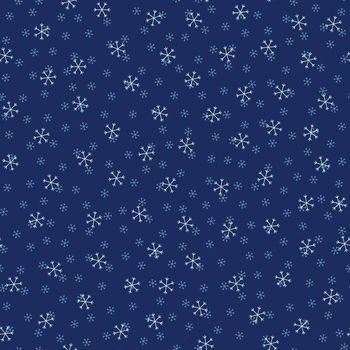 Seamless Christmas pattern doodle with hand random drawn snowflakes.Wrapping paper for presents, funny textile fabric print, design, decor, food wrap, backgrounds. new year.Raster copy.Blue white