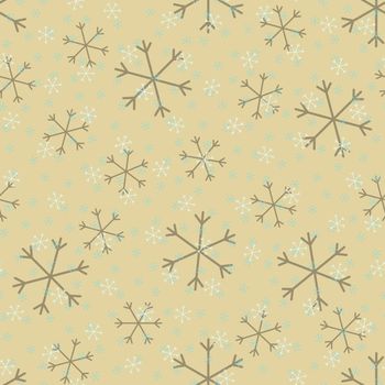 Seamless Christmas pattern doodle with hand random drawn snowflakes.Wrapping paper for presents, funny textile fabric print, design, decor, food wrap, backgrounds. new year.Raster copy.Beige white