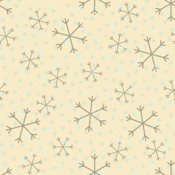 Seamless Christmas pattern doodle with hand random drawn snowflakes.Wrapping paper for presents, funny textile fabric print, design, decor, food wrap, backgrounds. new year.Raster copy.Beige gray