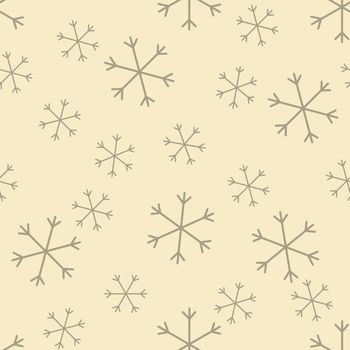 Seamless Christmas pattern doodle with hand random drawn snowflakes.Wrapping paper for presents, funny textile fabric print, design, decor, food wrap, backgrounds. new year.Raster copy.Beige gray