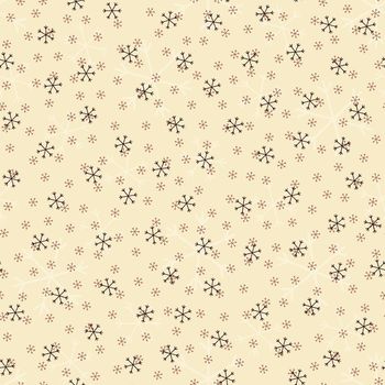 Seamless Christmas pattern doodle with hand random drawn snowflakes.Wrapping paper for presents, funny textile fabric print, design, decor, food wrap, backgrounds. new year.Raster copy.Beige black