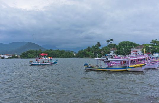 Paraty, Old city view with colorful boats, Brazil, South America