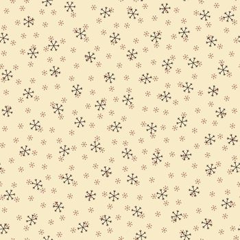 Seamless Christmas pattern doodle with hand random drawn snowflakes.Wrapping paper for presents, funny textile fabric print, design, decor, food wrap, backgrounds. new year.Raster copy.Beige black