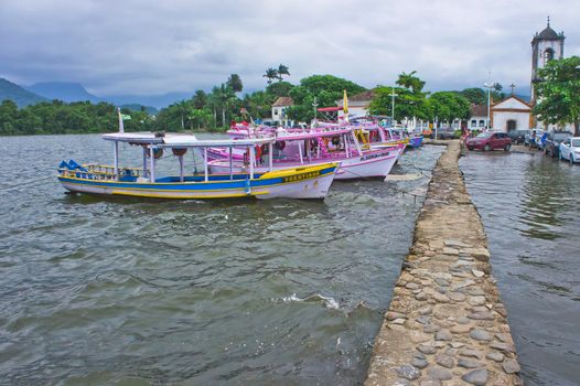 Paraty, Old city view with colorful boats, Brazil, South America