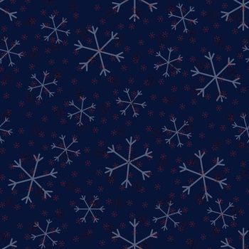 Seamless Christmas pattern doodle with hand random drawn snowflakes.Wrapping paper for presents, funny textile fabric print, design, decor, food wrap, backgrounds. new year.Raster copy.Blue black