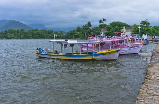 Paraty, Old city view with colorful boats, Brazil, South America