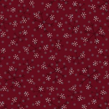 Seamless Christmas pattern doodle with hand random drawn snowflakes.Wrapping paper for presents, funny textile fabric print, design, decor, food wrap, backgrounds. new year.Raster copy.Burgundy white