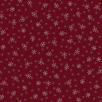 Seamless Christmas pattern doodle with hand random drawn snowflakes.Wrapping paper for presents, funny textile fabric print, design, decor, food wrap, backgrounds. new year.Raster copy.Burgundy white