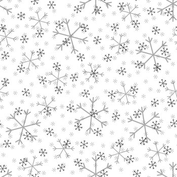 Seamless Christmas pattern doodle with hand random drawn snowflakes.Wrapping paper for presents, funny textile fabric print, design, decor, food wrap, backgrounds. new year.Raster copy.White black