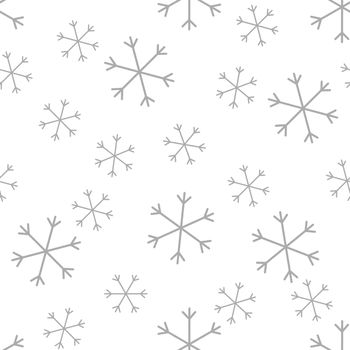 Seamless Christmas pattern doodle with hand random drawn snowflakes.Wrapping paper for presents, funny textile fabric print, design, decor, food wrap, backgrounds. new year.Raster copy.White gray