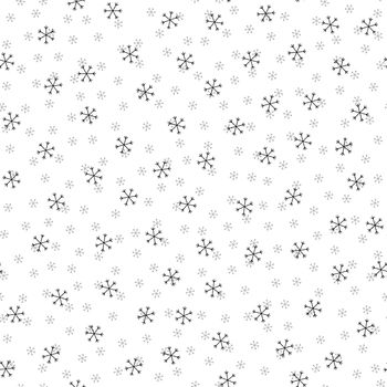 Seamless Christmas pattern doodle with hand random drawn snowflakes.Wrapping paper for presents, funny textile fabric print, design, decor, food wrap, backgrounds. new year.Raster copy.White black