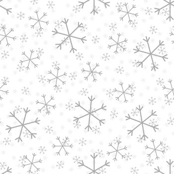 Seamless Christmas pattern doodle with hand random drawn snowflakes.Wrapping paper for presents, funny textile fabric print, design, decor, food wrap, backgrounds. new year.Raster copy.White gray