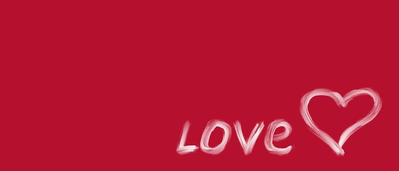 Banner of white heart hand drawn with a brush on red background with words of love. Design element Valentines Day, Icon love decor for web, wedding invitation and print.