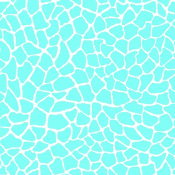Giraffe skin color seamless pattern with fashion animal print for continuous replicate. Chaotic mosaic turquoise pieces on white background. Wrapping paper, funny textile fabric print,design,decor.