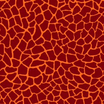 Giraffe skin color seamless pattern with fashion animal print for continuous replicate. Chaotic mosaic burgundy pieces on orange background. Wrapping paper, funny textile fabric print,design,decor.