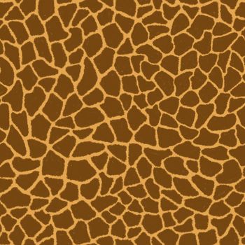Giraffe skin color seamless pattern with fashion animal print for continuous replicate. Chaotic mosaic brown pieces on peach background. Wrapping paper, funny textile fabric print,design,decor.