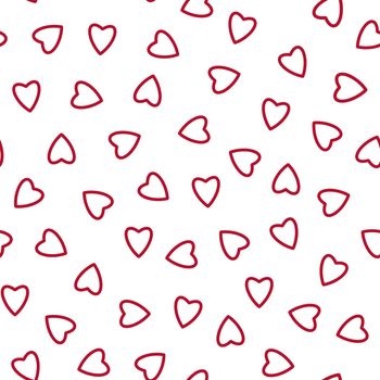 Simple hearts seamless pattern,endless chaotic texture made of tiny heart silhouettes.Valentines,mothers day background.Great for Easter,wedding,scrapbook,gift wrapping paper,textiles.Red on white