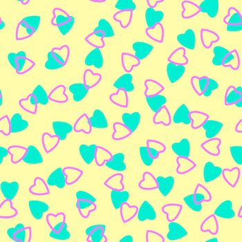 Simple heart seamless pattern,endless chaotic texture made of tiny heart silhouettes.Valentines,mothers day background.Great for Easter,wedding,scrapbook,gift wrapping paper,textile.Lilac,azure,Ivory