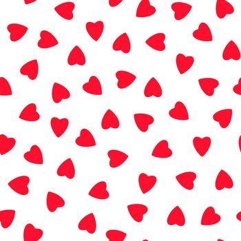 Simple hearts seamless pattern,endless chaotic texture made of tiny heart silhouettes.Valentines,mothers day background.Great for Easter,wedding,scrapbook,gift wrapping paper,textiles.Red on white