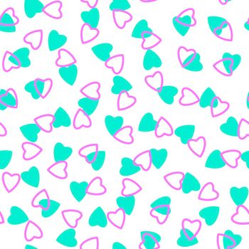 Simple heart seamless pattern,endless chaotic texture made of tiny heart silhouettes.Valentines,mothers day background.Azure,lilac,white.Great for Easter,wedding,scrapbook,gift wrapping paper,textiles