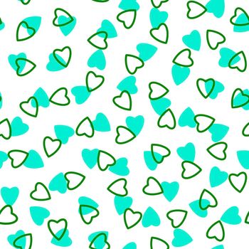 Simple heart seamless pattern,endless chaotic texture made of tiny heart silhouettes.Valentines,mothers day background.Azure,green,white.Great for Easter,wedding,scrapbook,gift wrapping paper,textiles