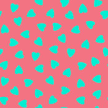 Simple hearts seamless pattern,endless chaotic texture made of tiny heart silhouettes.Valentines,mothers day background.Great for Easter,wedding,scrapbook,gift wrapping paper,textilesAzure on pink.