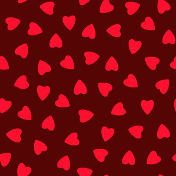 Simple hearts seamless pattern,endless chaotic texture made of tiny heart silhouettes.Valentines,mothers day background.Great for Easter,wedding,scrapbook,gift wrapping paper,textiles.Red on burundy.