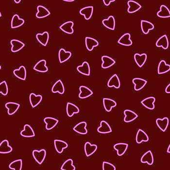 Simple hearts seamless pattern,endless chaotic texture made of tiny heart silhouettes.Valentines,mothers day background.Great for Easter,wedding,scrapbook,gift wrapping paper,textile.Pink on burgundy.