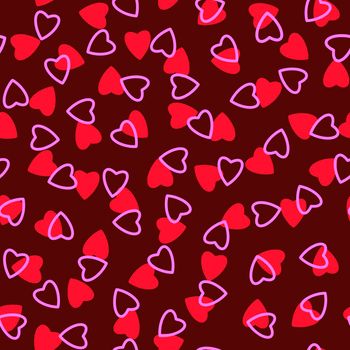 Simple heart seamless pattern,endless chaotic texture made of tiny heart silhouettes.Valentines,mothers day background.Red,pink,burgundy.Great for Easter,wedding,scrapbook,gift wrapping paper,textiles