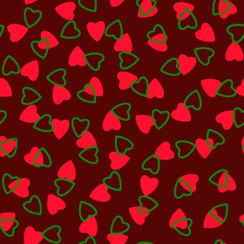 Simple hearts seamless pattern,endless chaotic texture made tiny heart silhouettes.Valentines,mothers day background.Red,green,burgundy.Great for Easter,wedding,scrapbook,gift wrapping paper,textiles