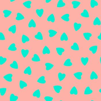 Simple hearts seamless pattern,endless chaotic texture made of tiny heart silhouettes.Valentines,mothers day background.Great for Easter,wedding,scrapbook,gift wrapping paper,textiles.Azure on pink.
