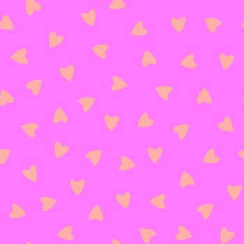 Simple hearts seamless pattern,endless chaotic texture made of tiny heart silhouettes.Valentines,mothers day background.Great for Easter,wedding,scrapbook,gift wrapping paper,textiles.Peach on pink.