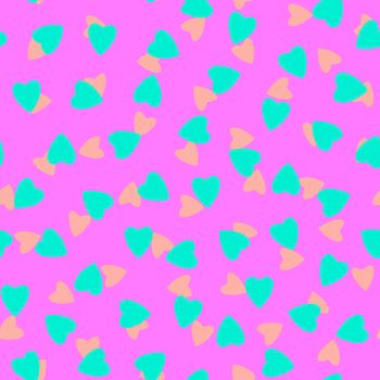 Simple hearts seamless pattern,endless chaotic texture made of tiny heart silhouettes.Valentines,mothers day background.Peach,azure,pink.Great for Easter,wedding,scrapbook,gift wrapping paper,textiles