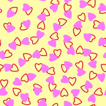 Simple hearts seamless pattern,endless chaotic texture made of tiny heart silhouettes.Valentines,mothers day background.Great for Easter,wedding,scrapbook,gift wrapping paper,textiles.Lilac,red,ivory.