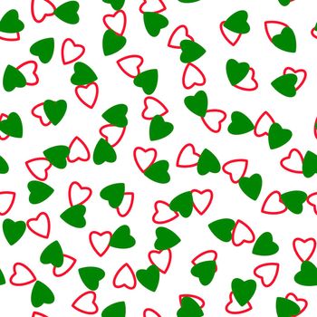 Simple hearts seamless pattern,endless chaotic texture made of tiny heart silhouettes.Valentines,mothers day background.Great for Easter,wedding,scrapbook,gift wrapping paper,textiles.Green,red,white.