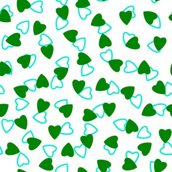 Simple heart seamless pattern,endless chaotic texture made of tiny heart silhouettes.Valentines,mothers day background.Green,azure,white.Great for Easter,wedding,scrapbook,gift wrapping paper,textiles